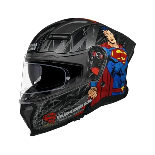 Studds Helios Superman Edition Matt Grey Blue Full Face Helmet