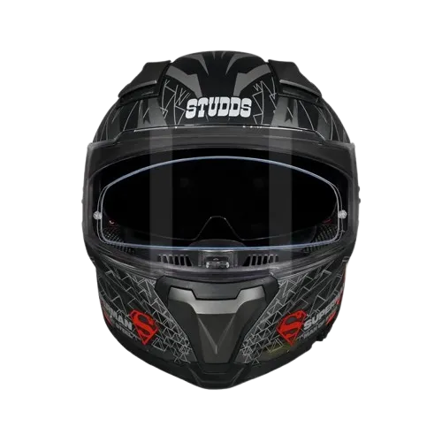 Studds Helios Superman Edition Matt Grey Blue Full Face Helmet