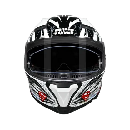 Studds Helios Superman Edition White Blue Full Face Helmet