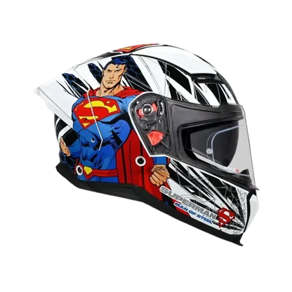Studds Helios Superman Edition White Blue Full Face Helmet