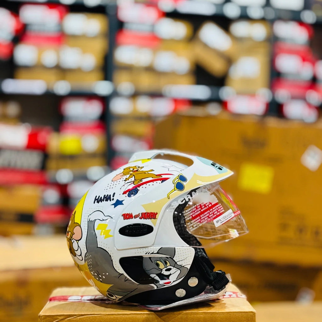 Studds Marshall Kids Tom And Jerry Grey White Half Face Helmet