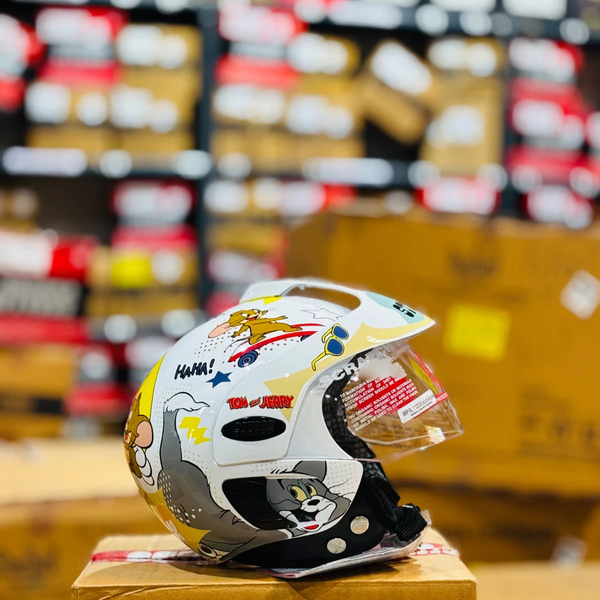 Studds Marshall Kids Tom And Jerry Grey White Half Face Helmet