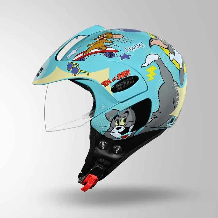 Studds Marshall Kids Tom&Jerry Green Grey Yellow Half Face Helmet