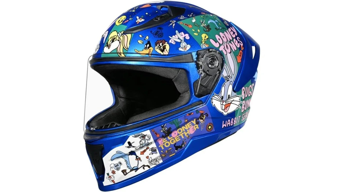 Studds Raider Youth Looney Tunes Edition Flame Blue Purple Green Full Face Helmet