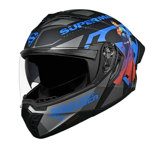 Studds Trooper Superman Matt Black N1 Blue Flip Up Helmet