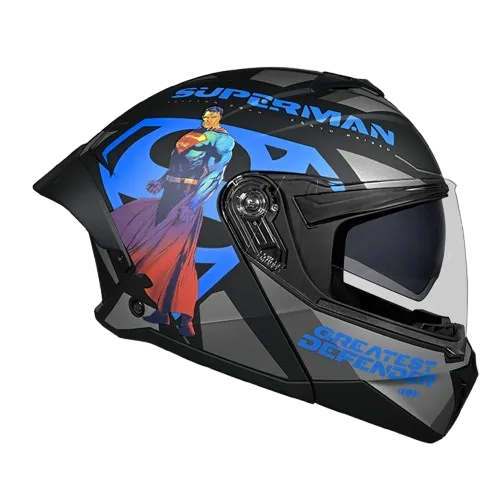 Studds Trooper Superman Matt Black N1 Blue Flip Up Helmet