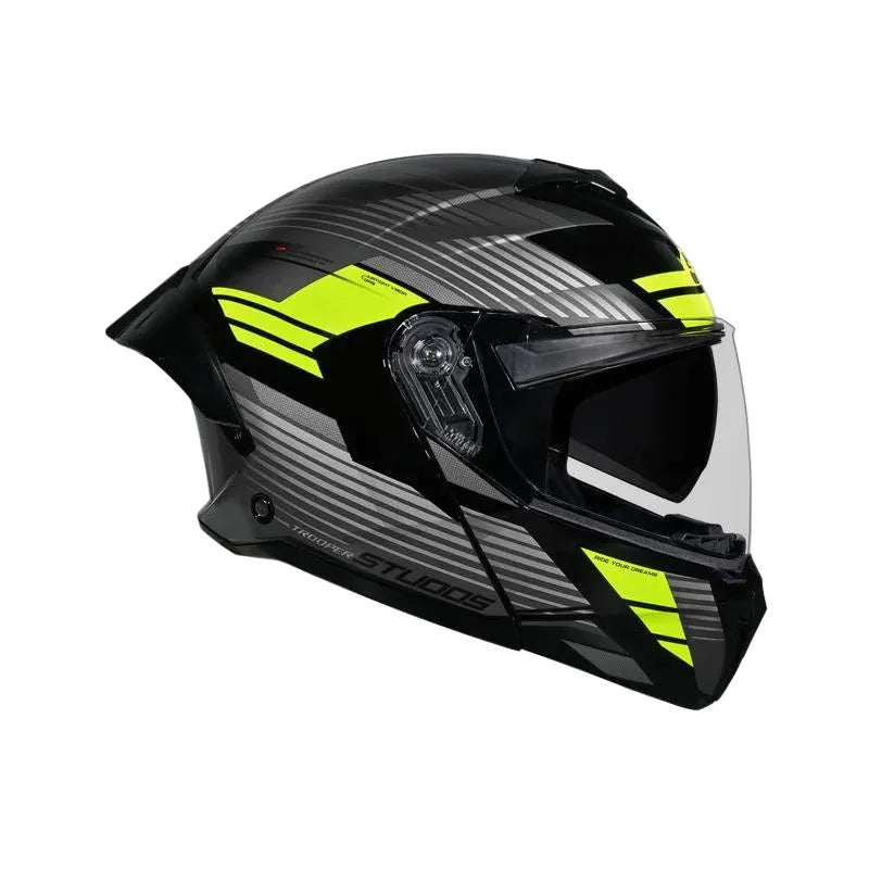 Studds Trooper Trail Black Grey Fluorescent Yellow Flip Up Helmet