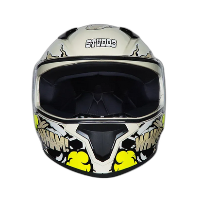 STUDDS Thunder D10 Spoiler White Yellow Full Face Helmet