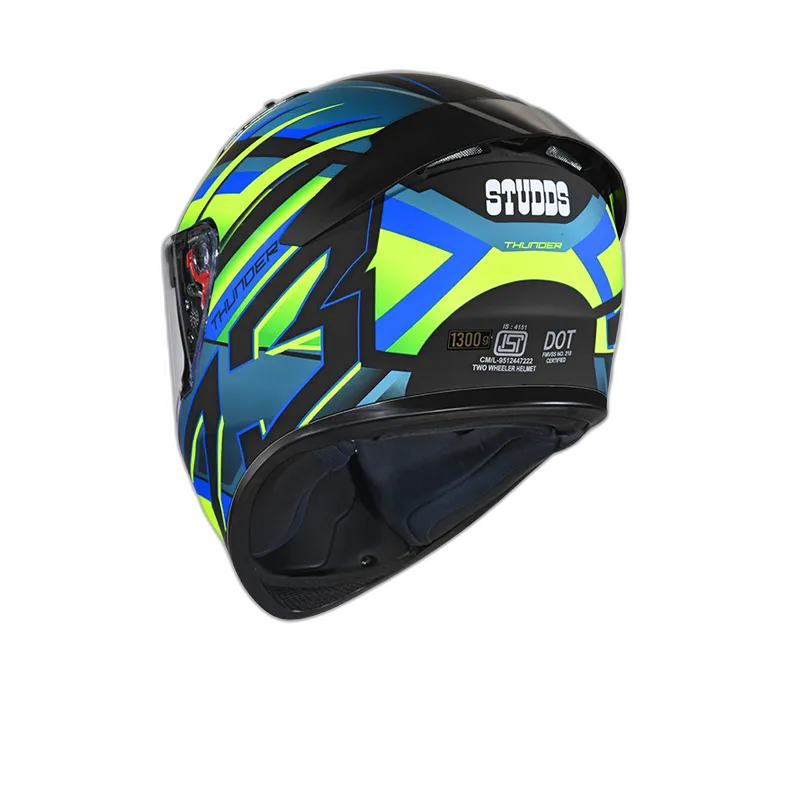 STUDDS Thunder D6 Matt Black Green N1 Full Face Helmet