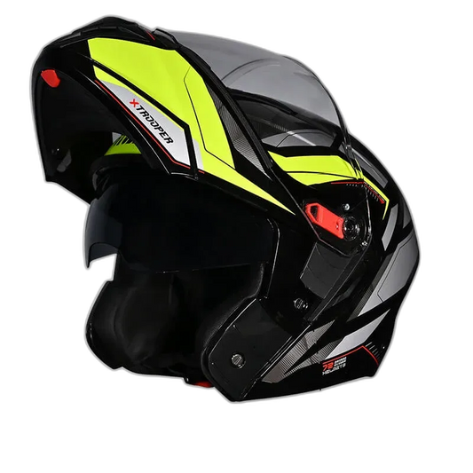 STUDDS Trooper D2 Black Fluorescent Yellow N5 Flip Up Helmet