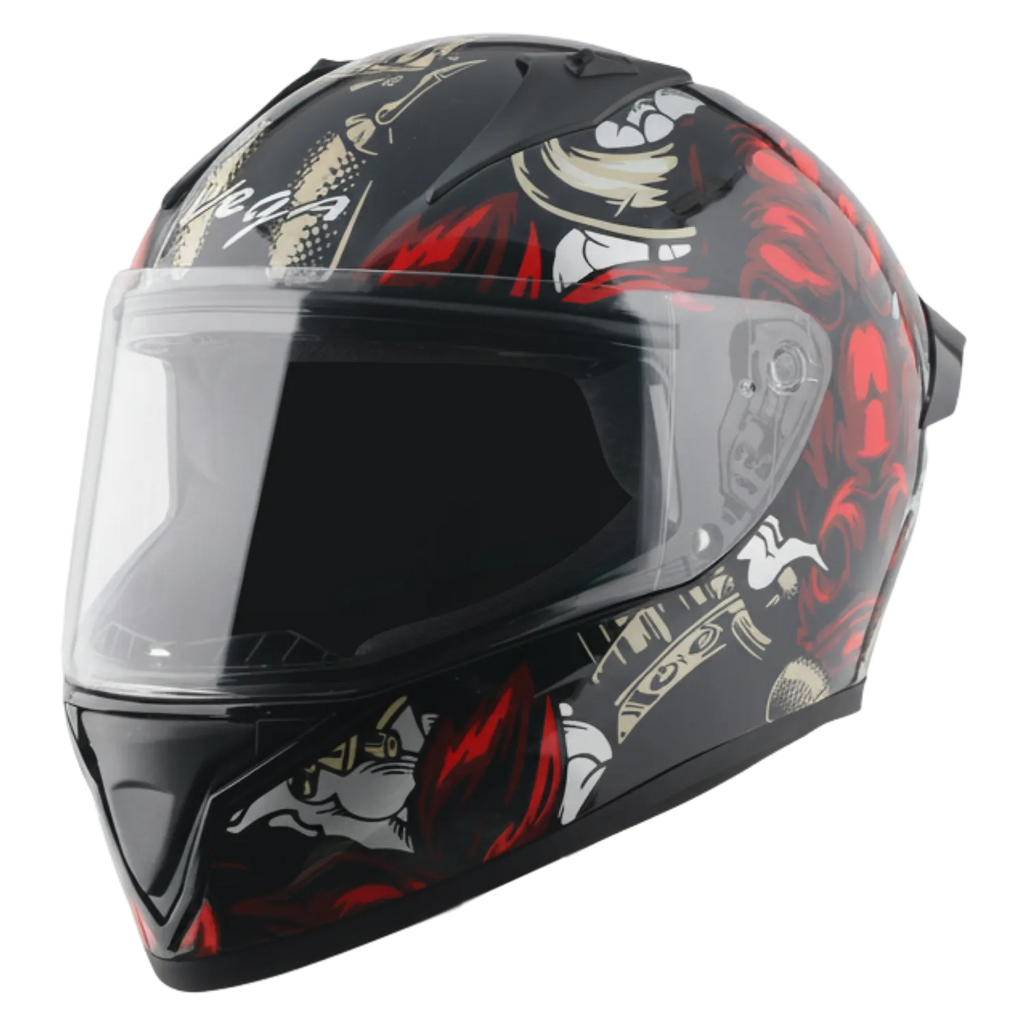 Vega Bolt Bull Black Red Full Face Helmet