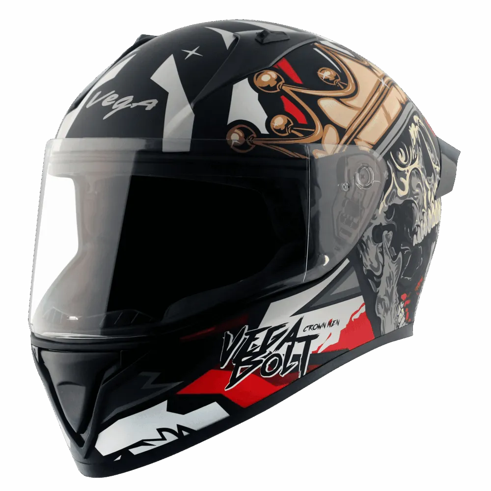 Vega Bolt Crown Men Dull Black Red Full Face Helmet