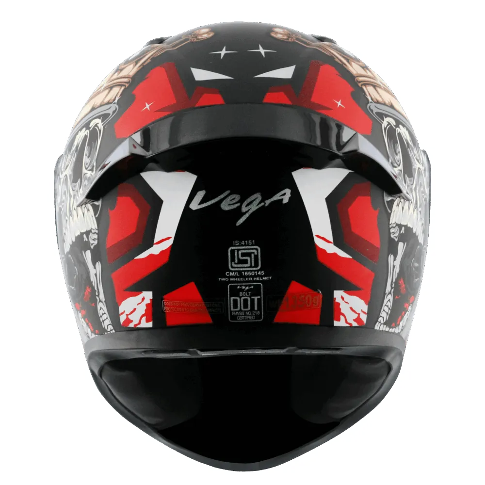 Vega Bolt Crown Men Dull Black Red Full Face Helmet