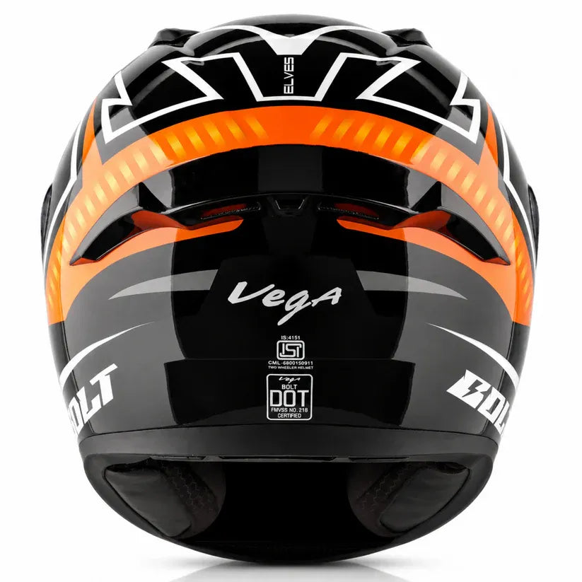 Vega Bolt Dx Elves Black Orange Full Face Helmet