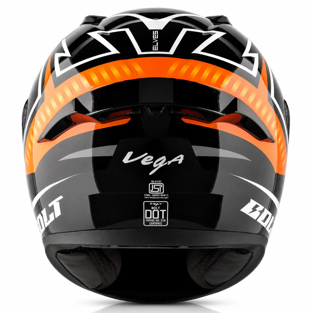 Vega Bolt Elves Black Orange Full Face Helmet