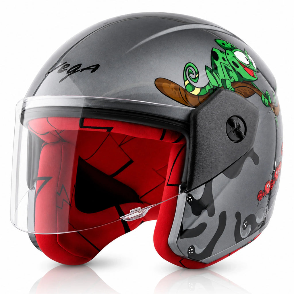 Vega Buds Ants Anthracite Red Half Face Helmet