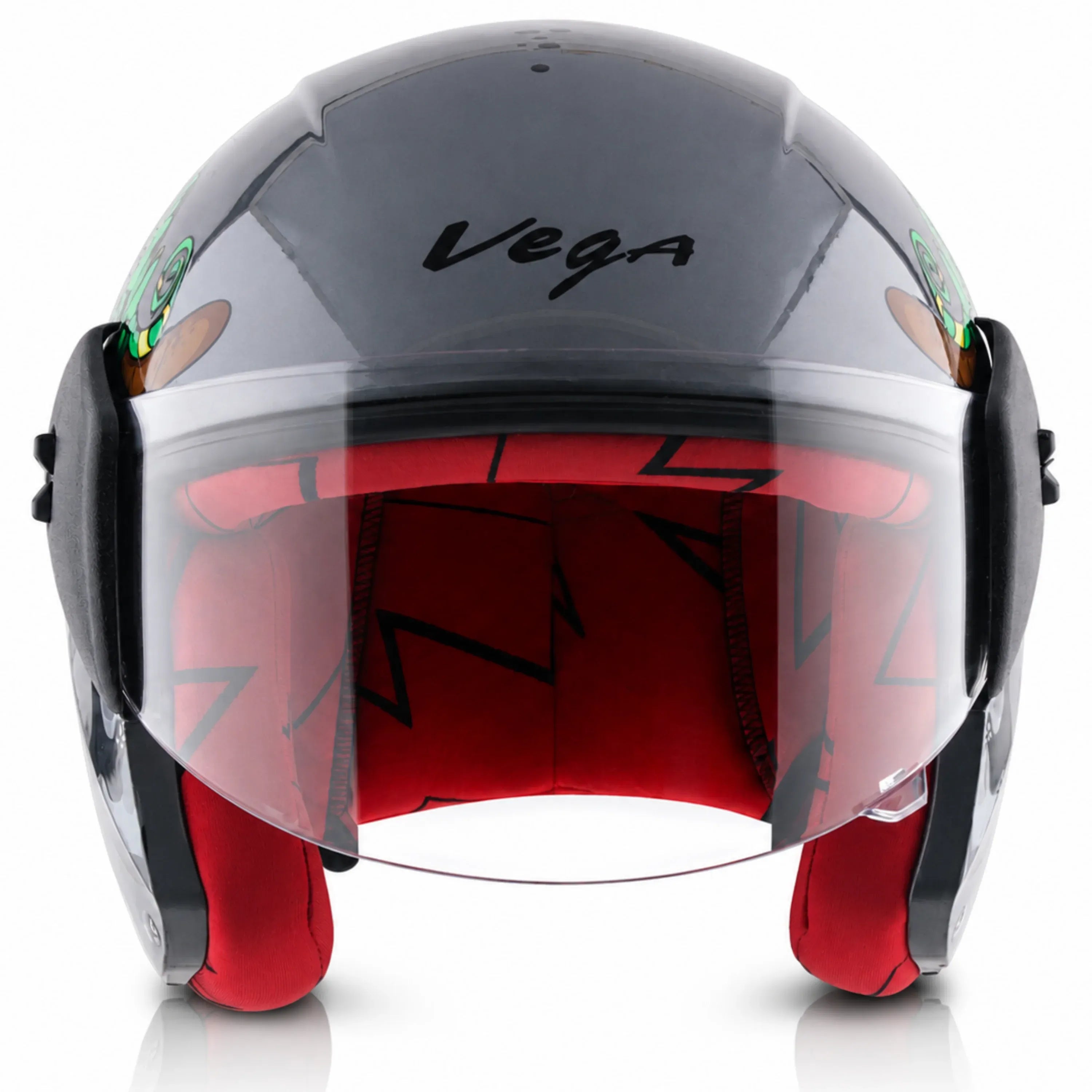 Vega Buds Ants Anthracite Red Half Face Helmet
