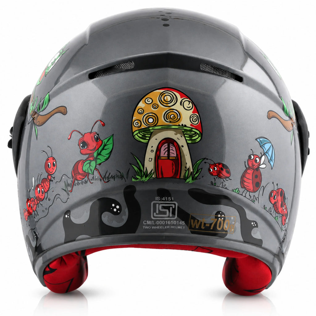 Vega Buds Ants Anthracite Red Half Face Helmet
