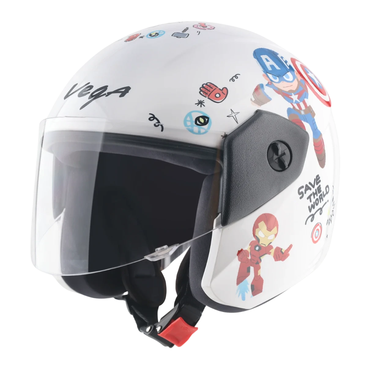 Vega Buds Dx Marvel Avengers White Red Half Face Helmet