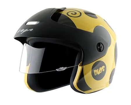 Vega Buds Dx Of Beetle Yellow Black Half Face Helmet