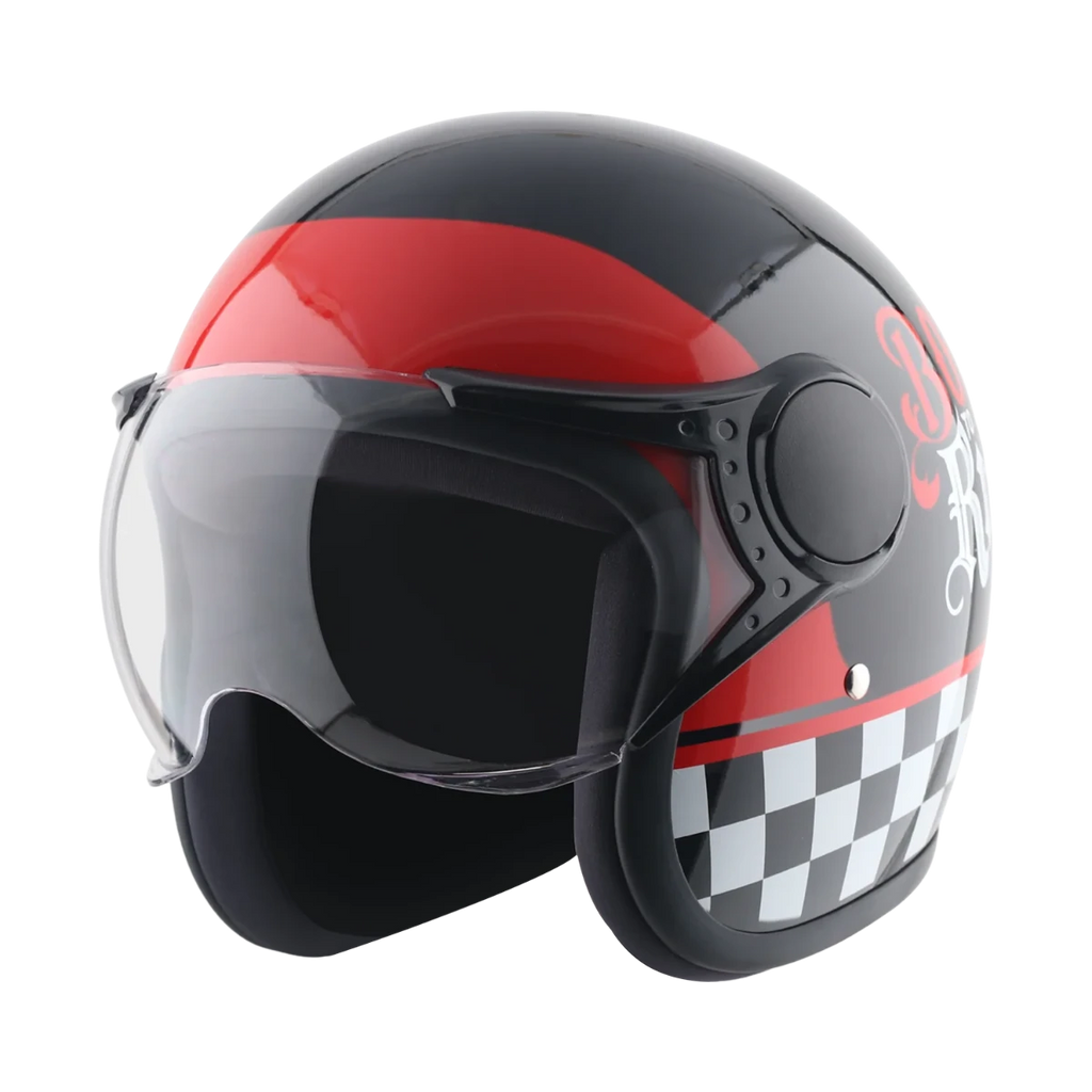 Vega Jet Dx Born To Ride Black Red Half Face Helmet