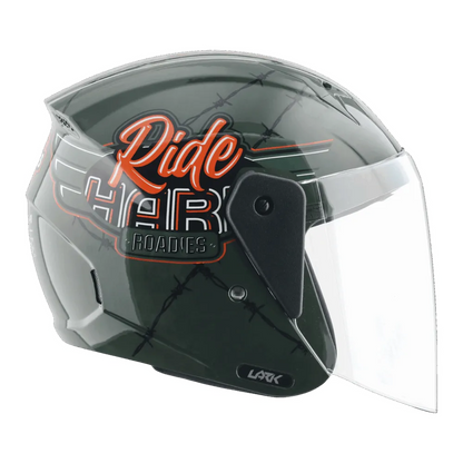 Vega Lark Dx Roadies Battel Green Orange Half Face Helmet
