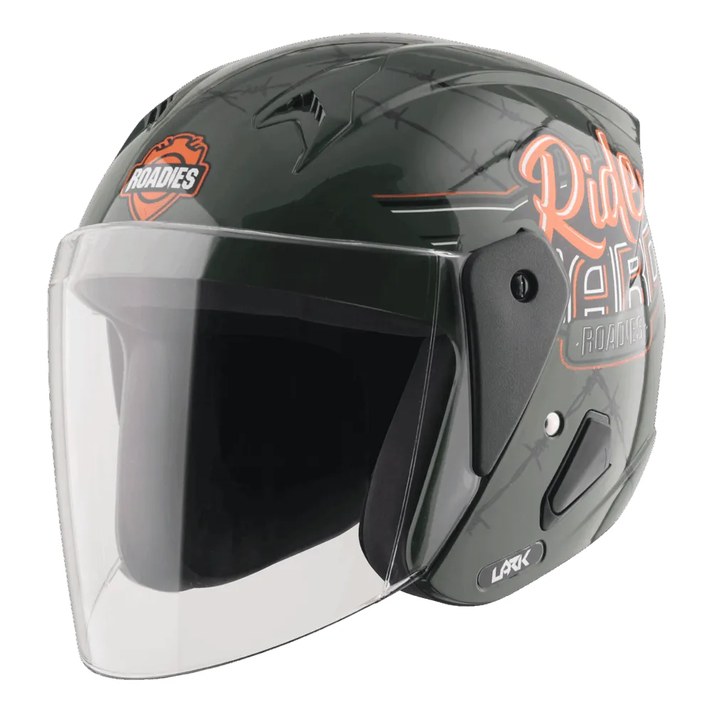 Vega Lark Dx Roadies Dull Battle Green Orange Half Face Helmet