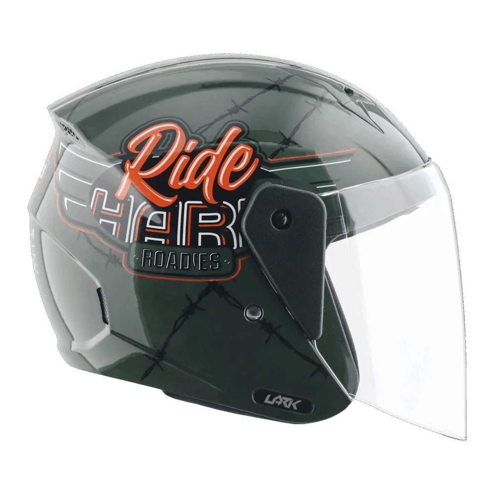 Vega Lark Dx Roadies Dull Battle Green Orange Half Face Helmet