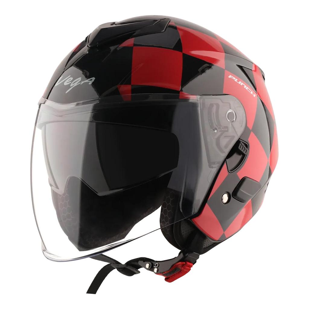 Vega Punch Diamond Black Red Half Face Helmet