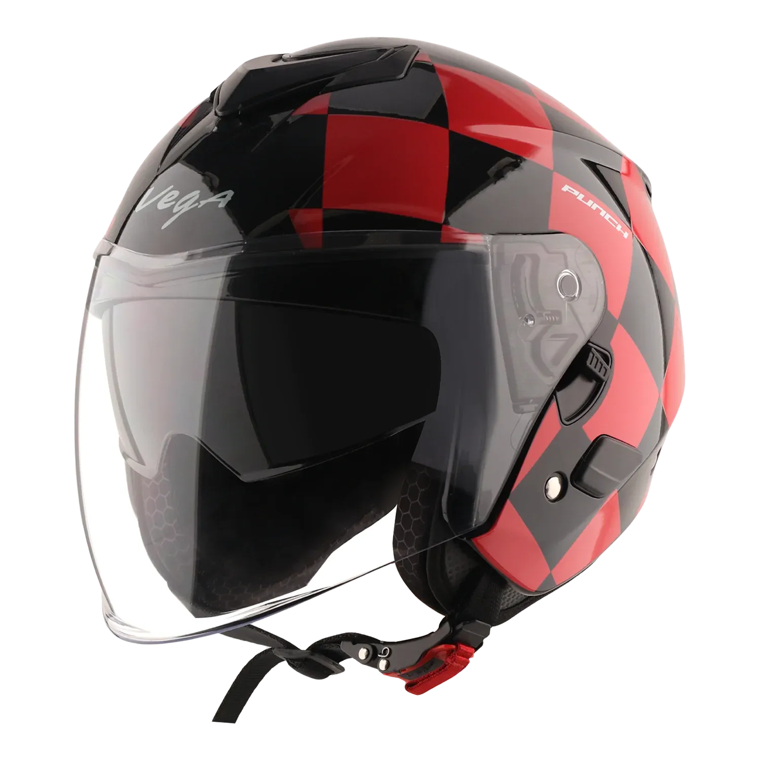 Vega Punch Diamond Black Red Half Face Helmet