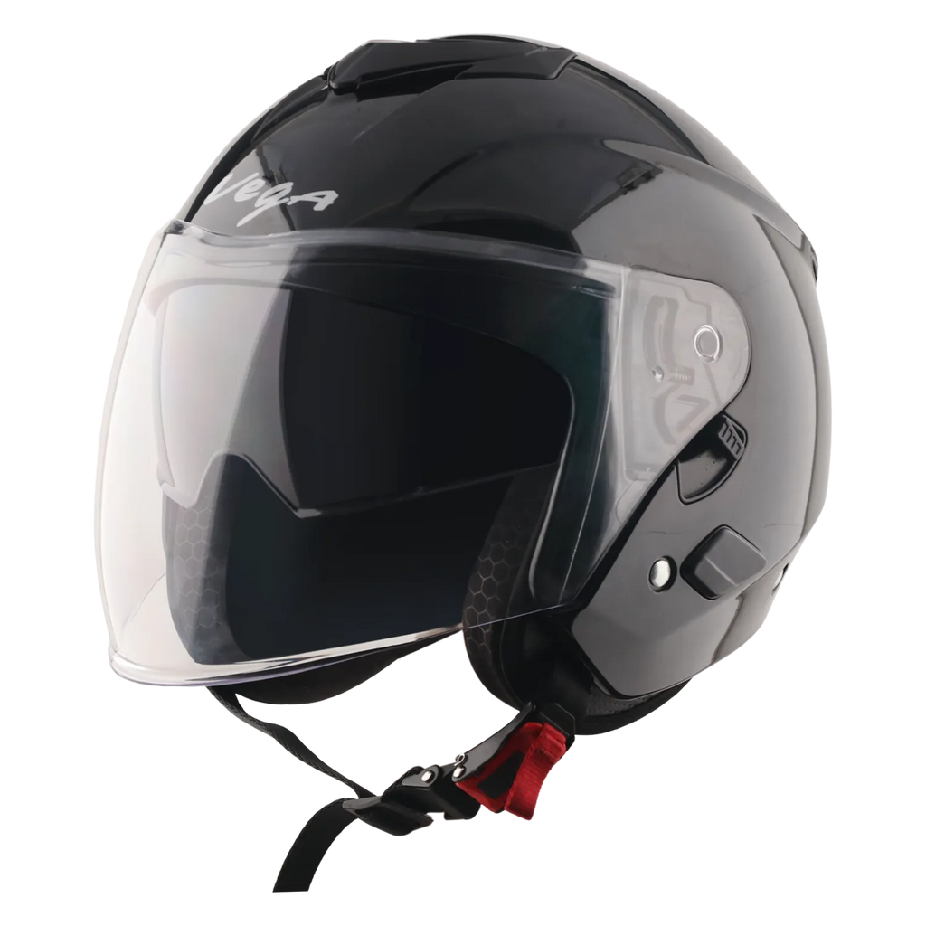 Vega Punch Solid Black Half Face Helmet