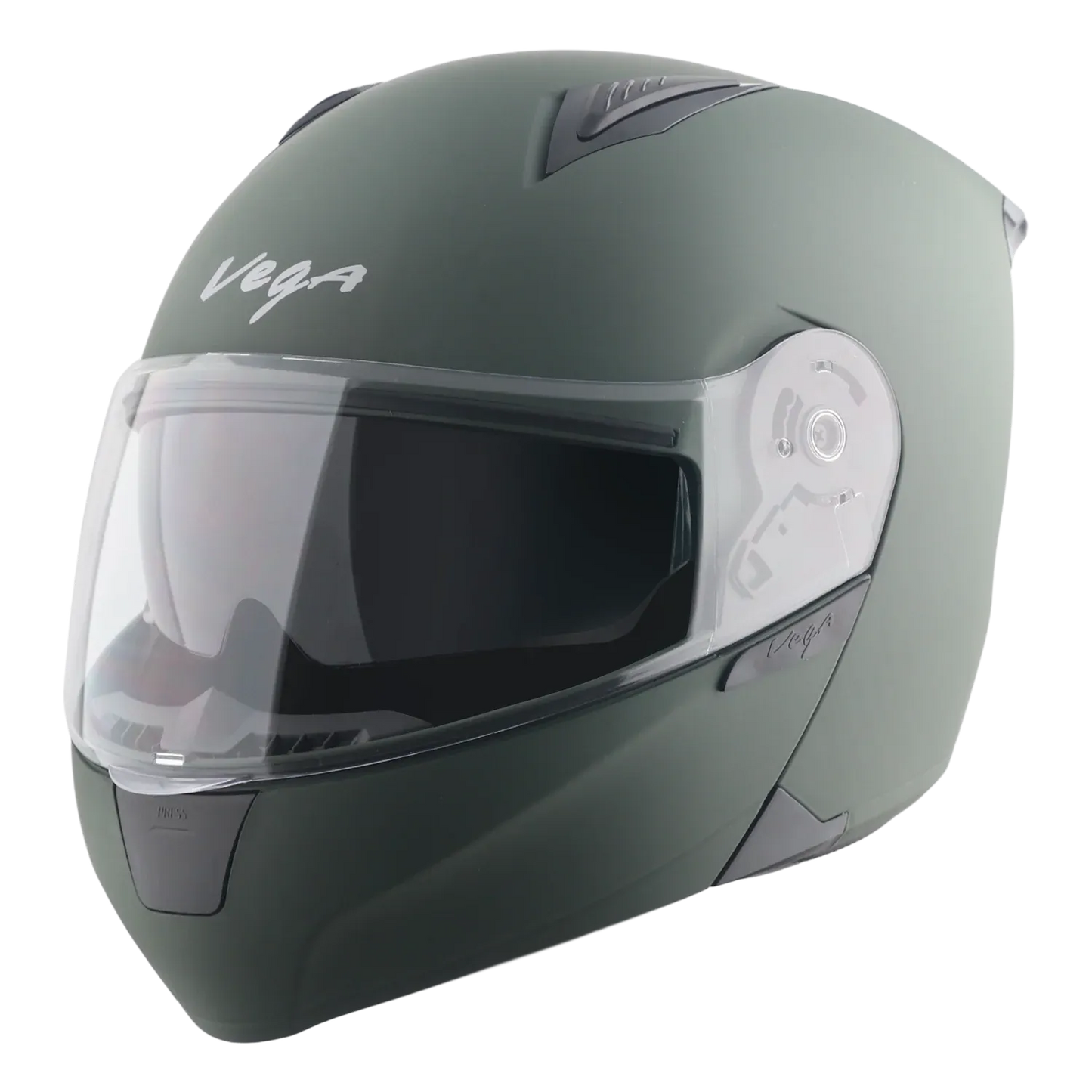 Vega Spike Dull Battle Green Flip Up Helmet