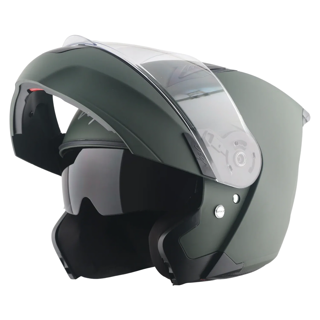Vega Spike Dull Battle Green Flip Up Helmet