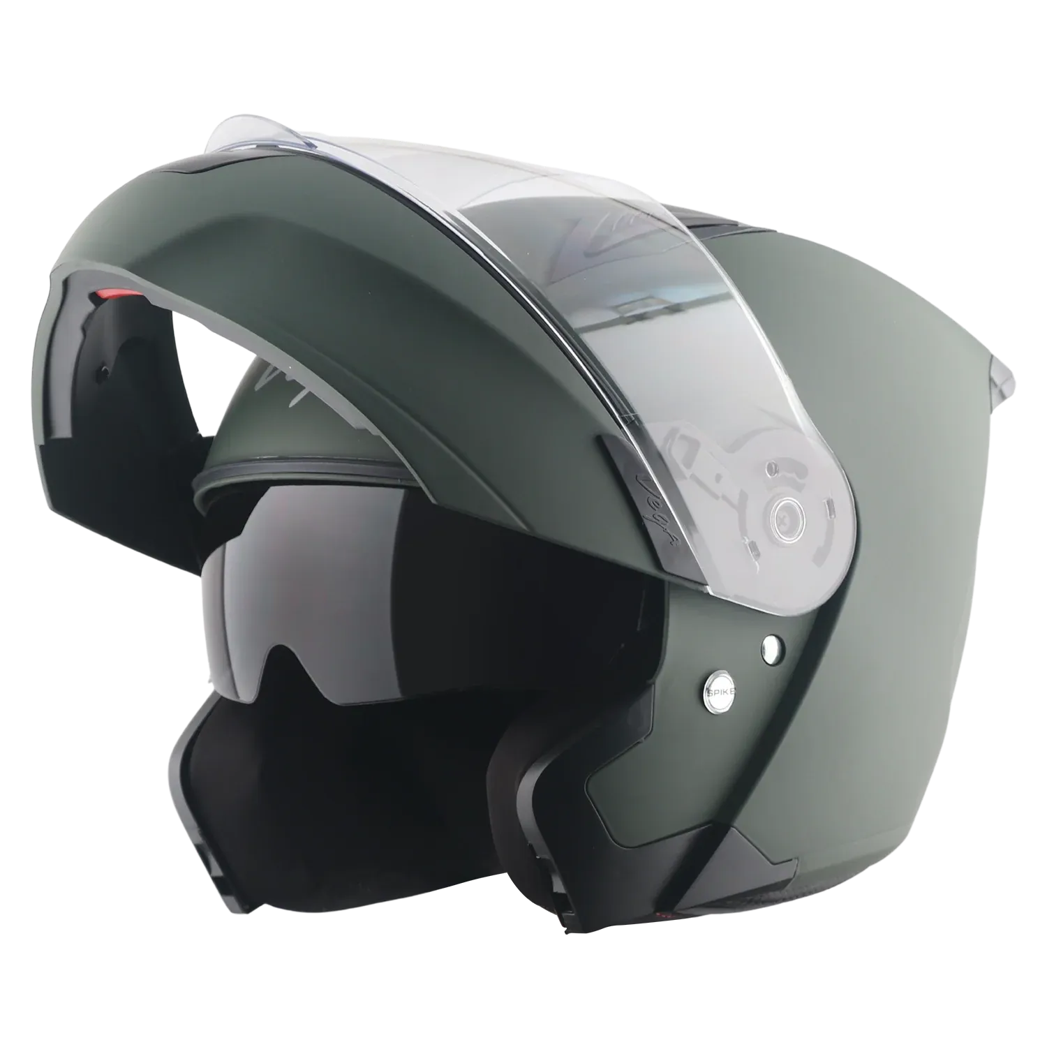 Vega Spike Dull Battle Green Flip Up Helmet