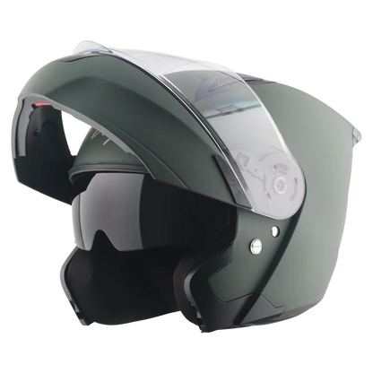 Vega Spike Dull Battle Green Flip Up Helmet
