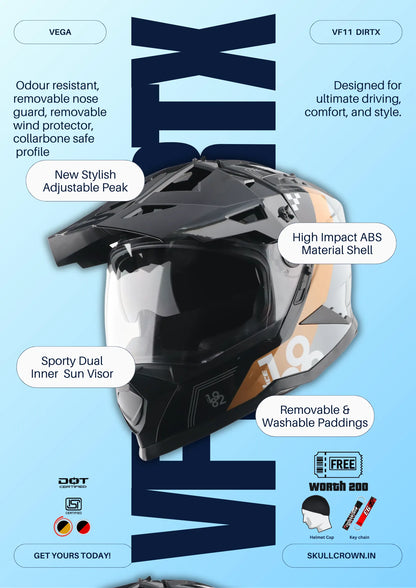 Vega Vf-11 Dirt-x Aircraft Black Gold Off Road Helmet