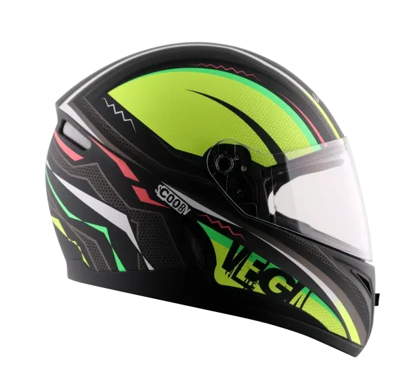 Vega Voyager Dx Scooby Dull Black Neon Yellow Full Face Helmet