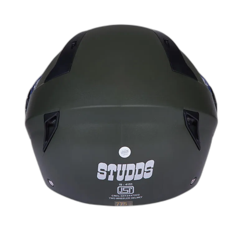 STUDDS Vogue Eco Military Green Half Face Helmet